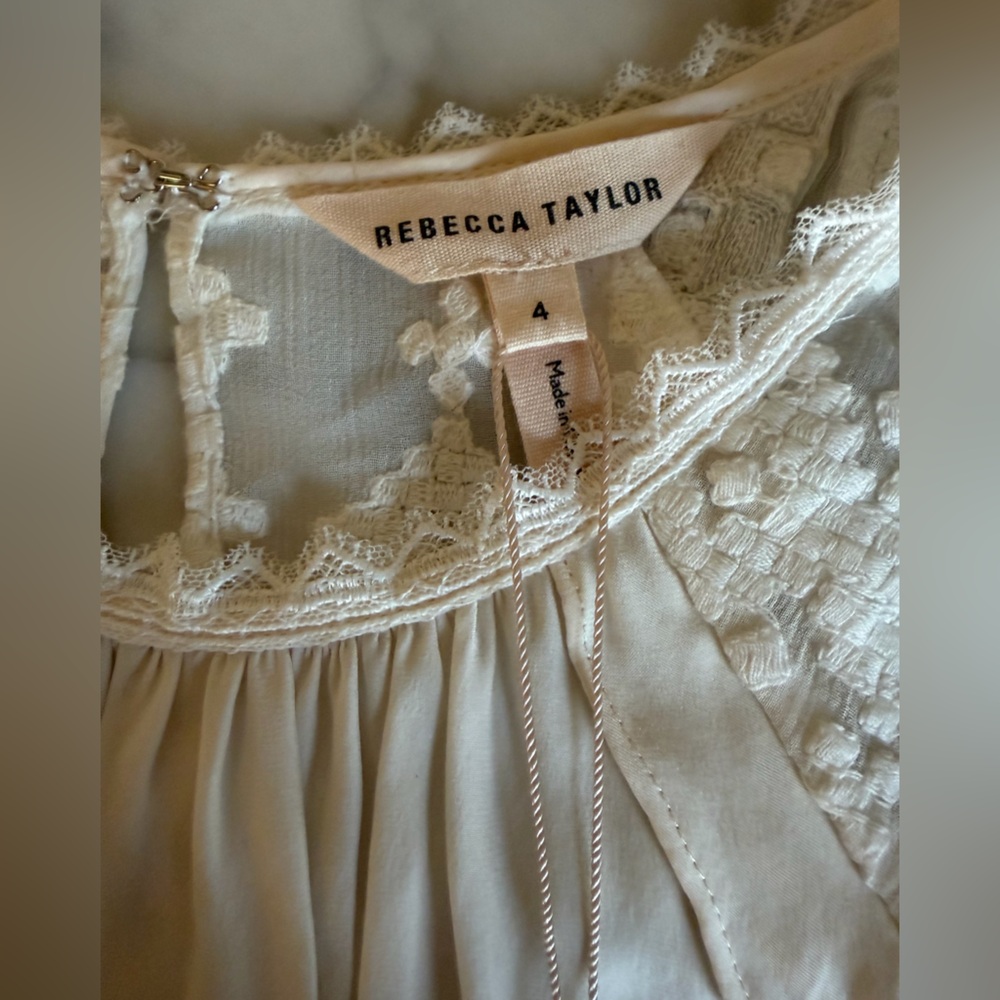 Rebecca Taylor 100% Silk Ivory Lace-Trim Sleeveless Dainty Size 4 Fairy NWT - Picture 4 of 10